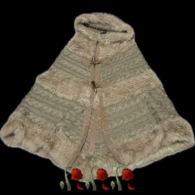 래빗퍼 트리밍 케이프 망토 라떼갸루 모리