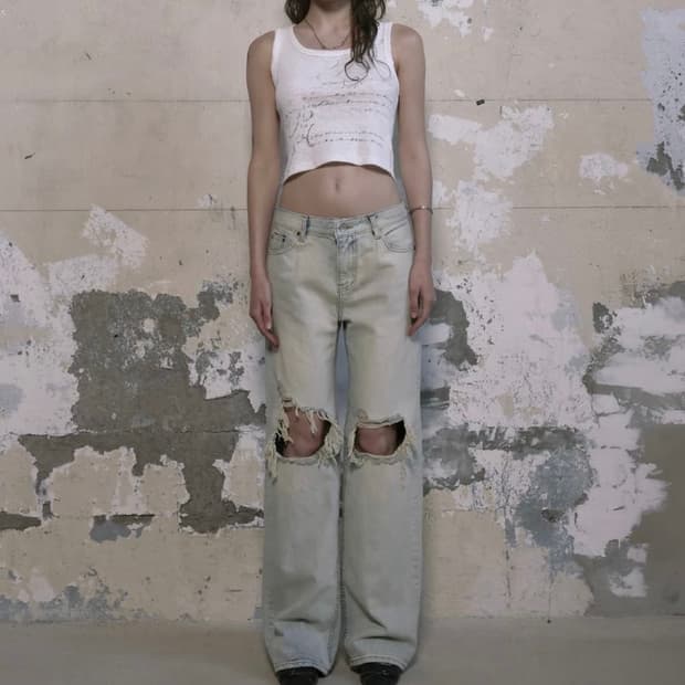 보헤미안서울) Knee-Damaged Wide Jeans LB L