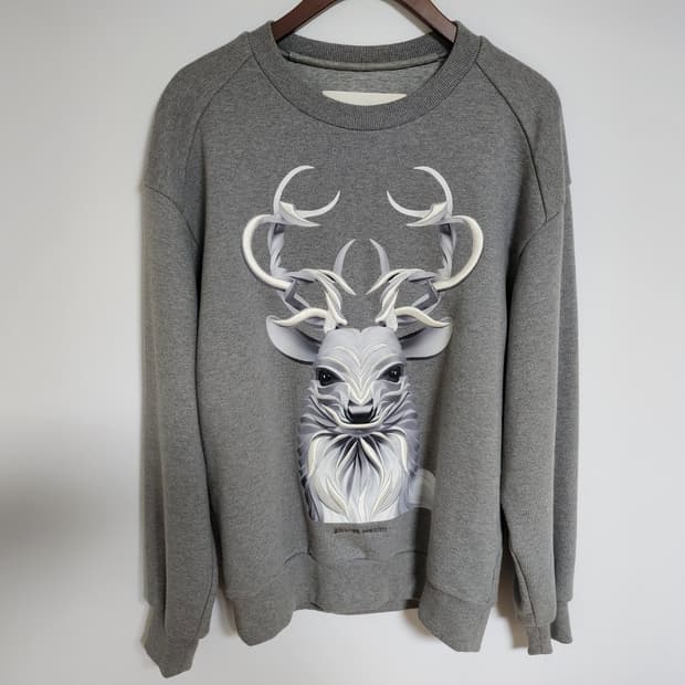 44 준지 그레이 사슴 프린트 자수 맨투맨 JC7841P313