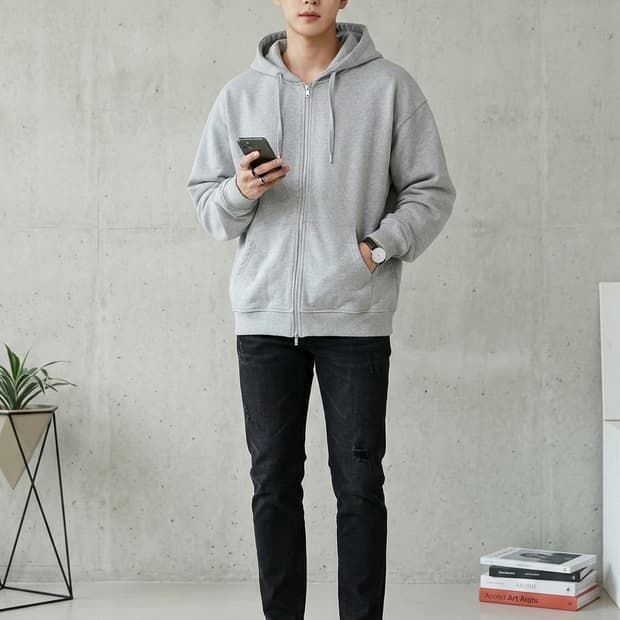 PERSONAL PACK 퍼스널팩 오버핏 투웨이 후드 집업 그레이