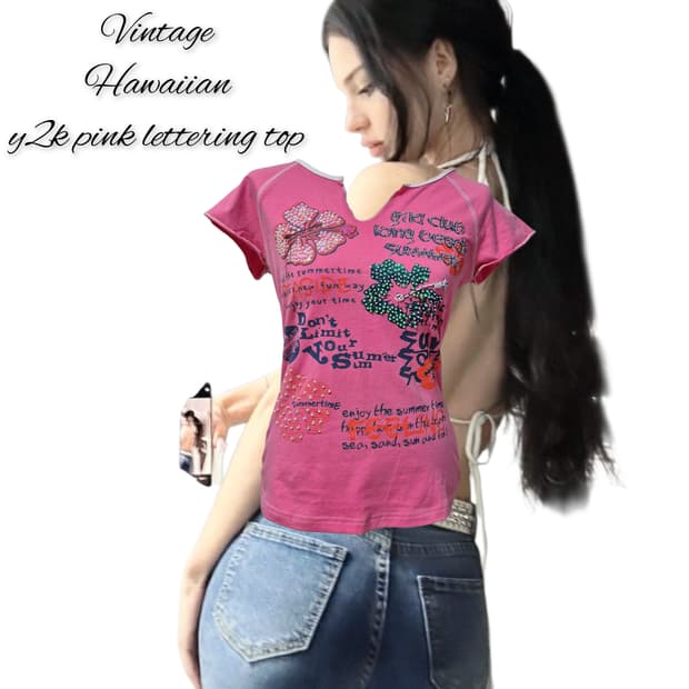 Vintage Hawaiian y2k pink lettering top