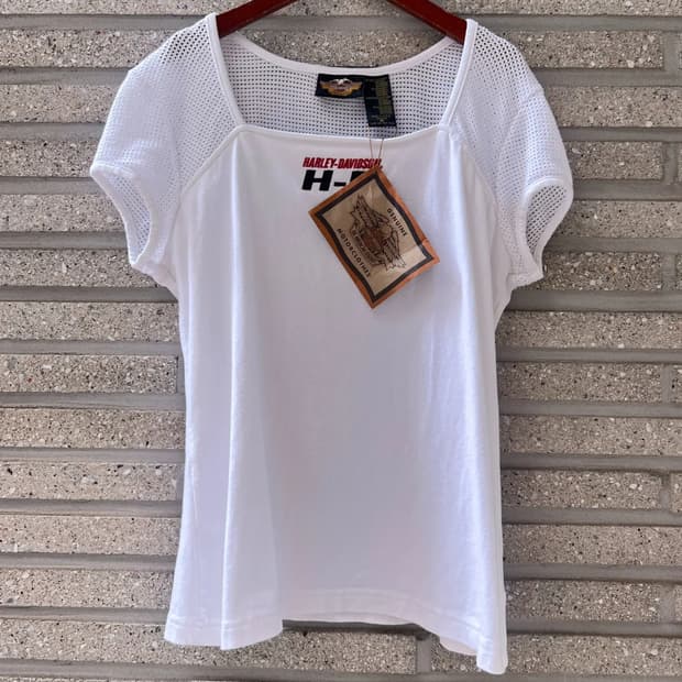 [XL]새상품 할리 데이비슨 우먼스 USA Made 메쉬 화이트 티셔츠