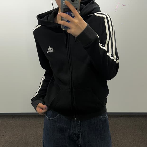 Adidas 아디다스 삼각로고 블랙 후드집업 