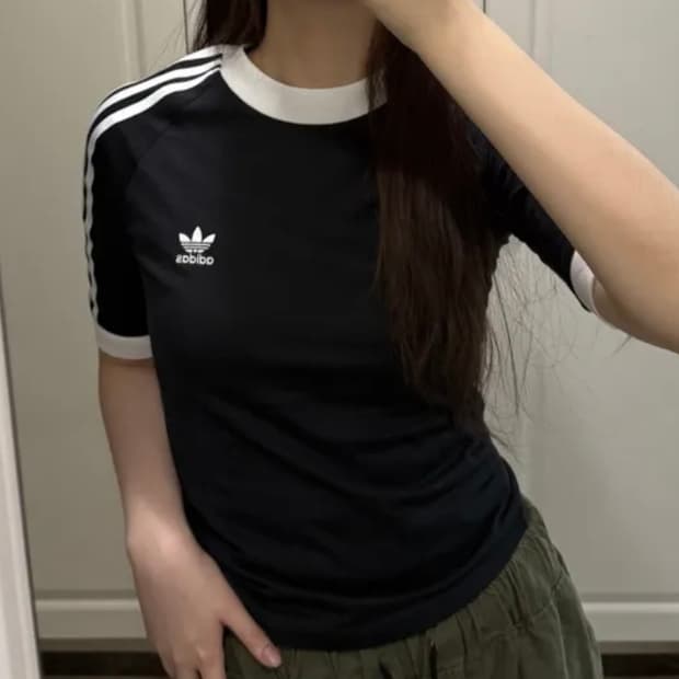 아디다스 3S 슬림 레글런 티셔츠 블랙 멜란지