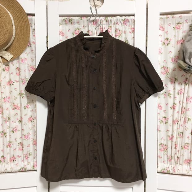 빈티지 초코브라운 반팔 블라우스
