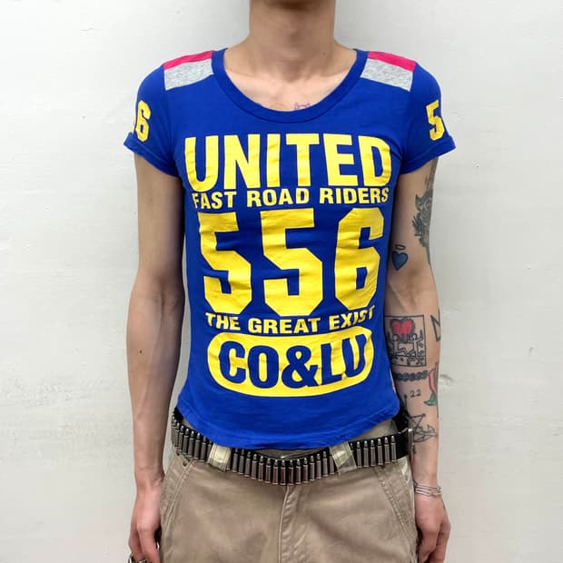 Retro co&lu Yellow Lettering Blue T