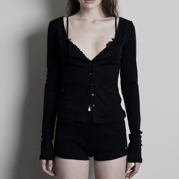 보헤미안서울 베이직 스쿱 버튼 가디건 블랙