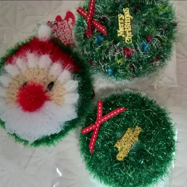 크리스마스 장식 수세미 산타 리스 선물세트