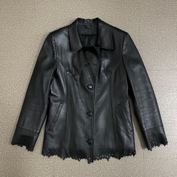 펀칭 디테일 빈티지 가죽 자켓