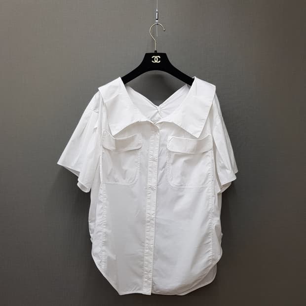 오즈세컨 2022 빅카라 플랩포켓 반팔 셔츠블라우스 M사이즈