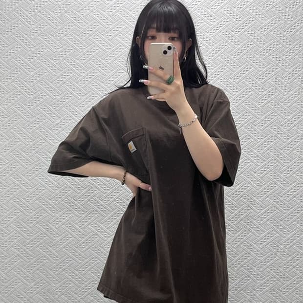칼하트 빈티지 캐주얼 초코브라운 오버핏 워크 반팔티 L C12634