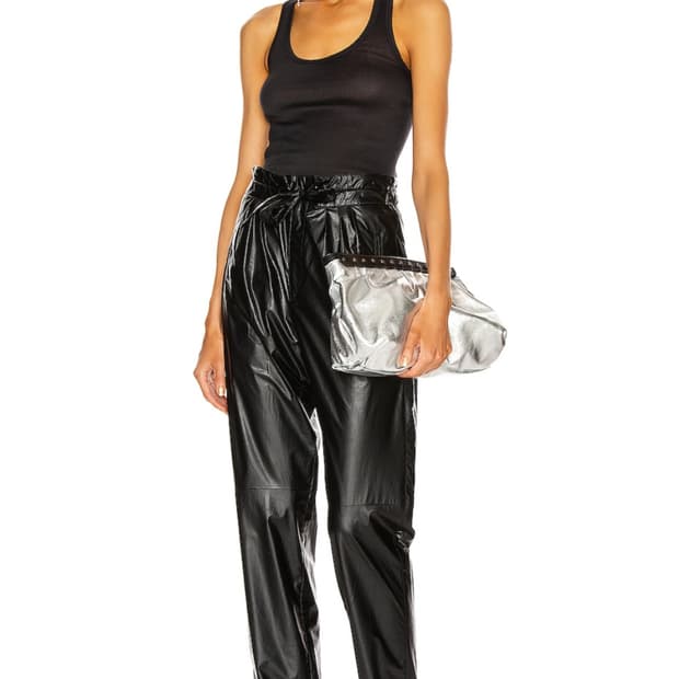 듀어드 플리츠 인조 가죽 팬츠/ 블랙/ 36사이즈