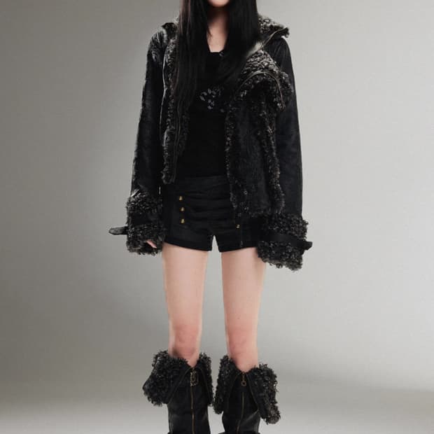 ARIADNAw 자켓 더블 지퍼 헤비듀티 벨벳 퍼 스트레이트 가죽 자켓 