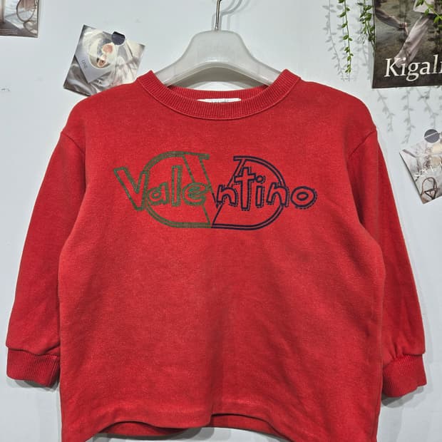 발렌티노 아동 레드 로고 맨투맨 티셔츠