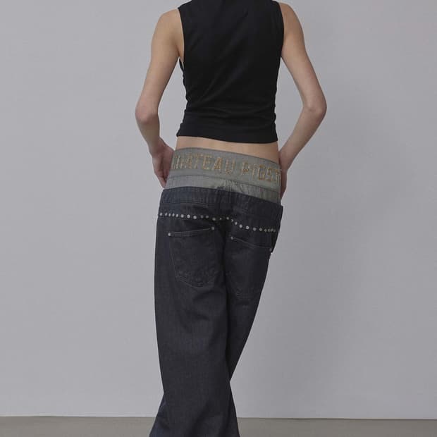 스컬프터 beaded layered denim pants