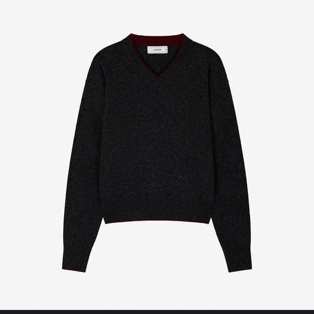 웨이비니스 레이어드 브이넥 니트 차콜레드 2사이즈