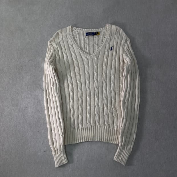 W 95 폴로랄프로렌 신형라벨 꽈배기 브이넥 니트