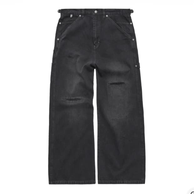 폴리테루 데미지드 카펜터 팬츠 워시드 블랙