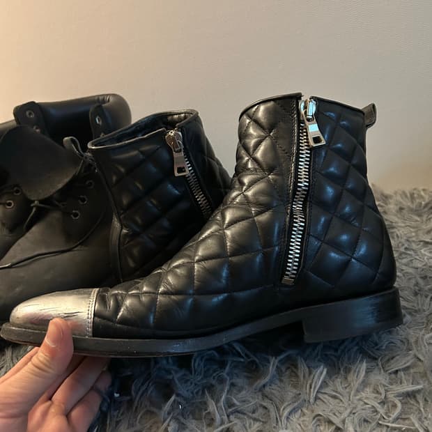 Balmain 2014ss 퀄팅 메탈 실버 부츠