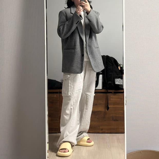 그레이 오버핏 울 겨울 자켓
