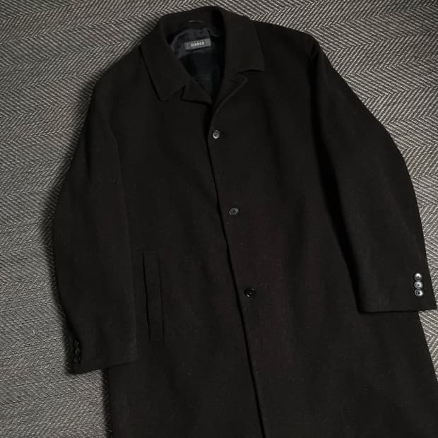 HIRMER 미니멀 울 버튼 발마칸 롱코트 브라운y 4836