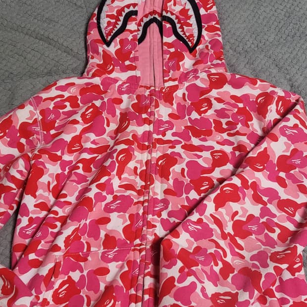 베이프 핑크 더블 후디 후드집업 2XL판매