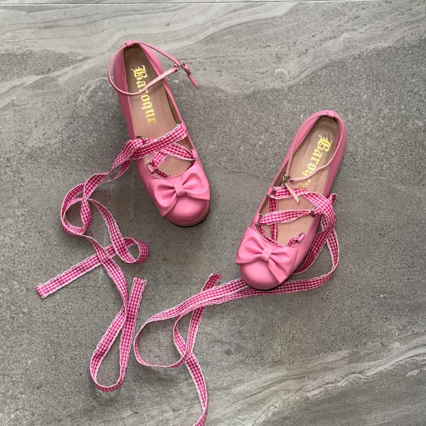 Baroque baby pink ribbon wedge heels