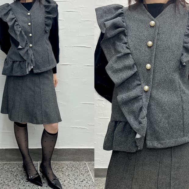 frill wool vest