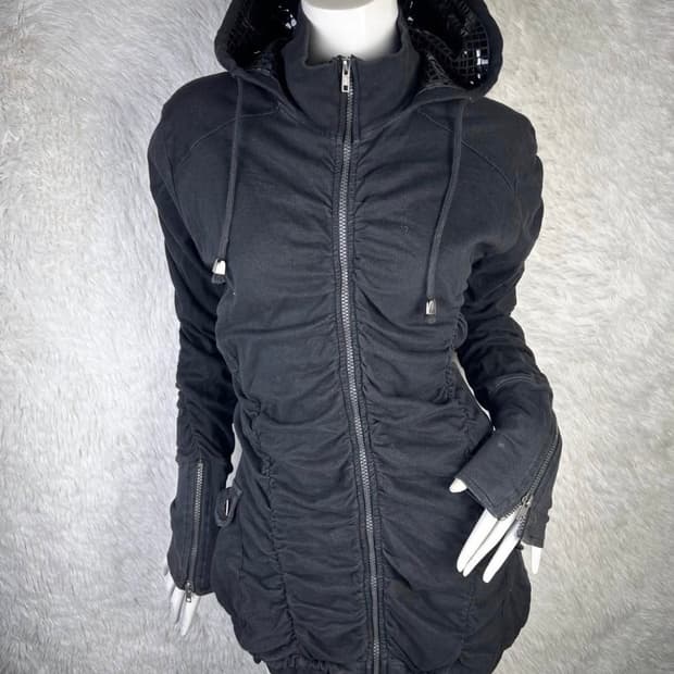 Vkei punk rock shirring hood zip up