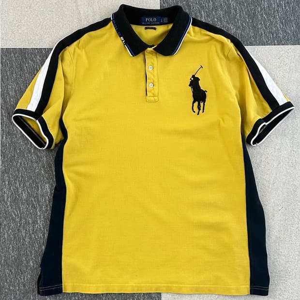 폴로 랄프로렌 옐로우 배색 빅포니 카라 티셔츠 