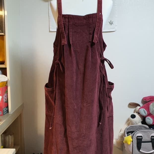 [모리걸] 코듀로이 멜빵 원피스 버건디