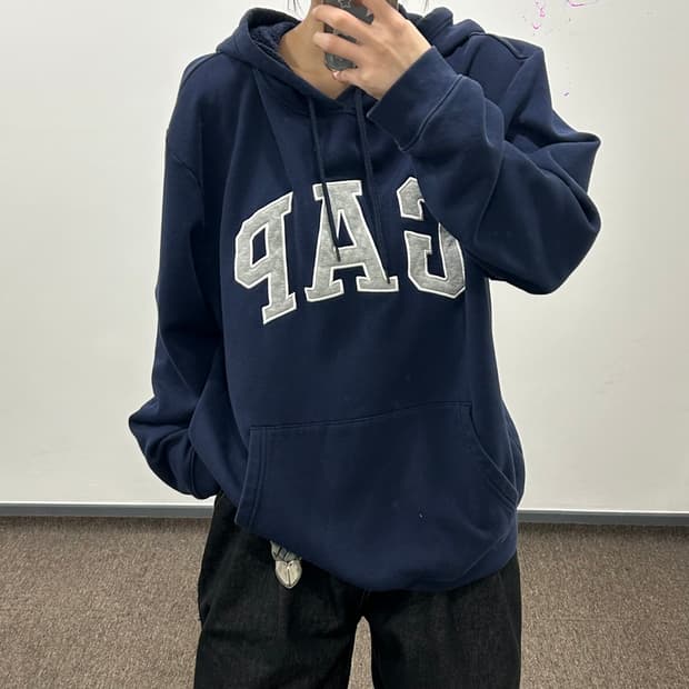 GAP 갭 그레이 로고 네이비 후드티