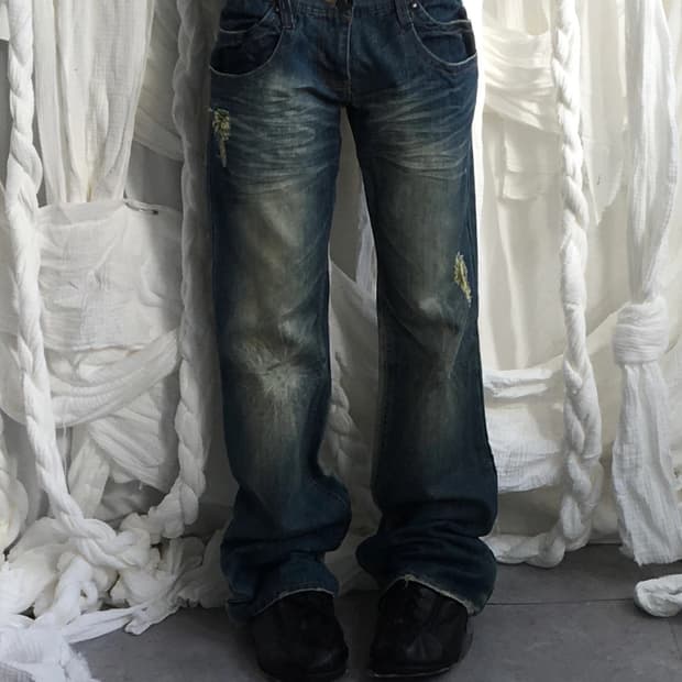 Glitter washing point denim pants