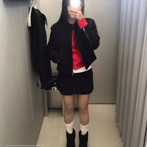 무신사 스탠다드 우먼 스웨이드 레이서 자켓 블랙