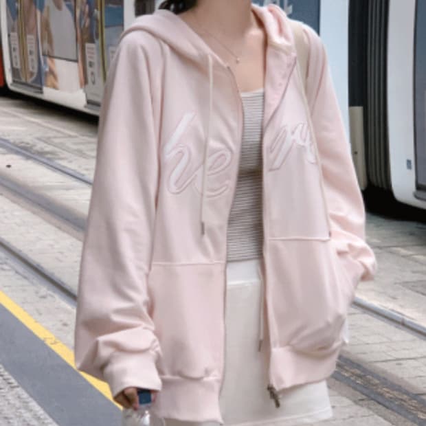 유리에 히어유 멜로우핑크 후드집업
