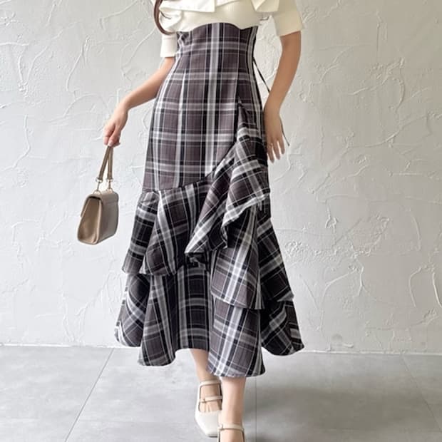 일본 빈티지 일브 브랜드 체크 회색 원피스 스나계