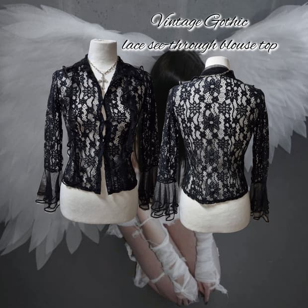 Vintage Gothic lace see-through blouse