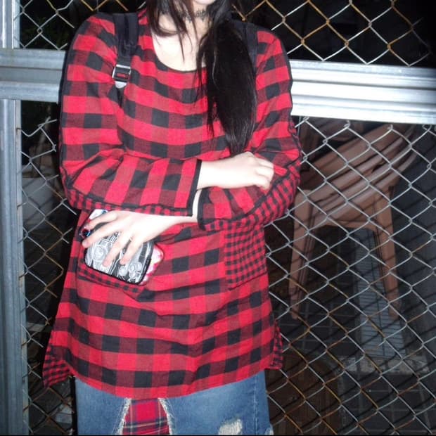 레드 꼼데맛 체크 롱슬리브