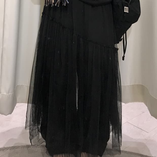 블랙 시스루 튤 스커트