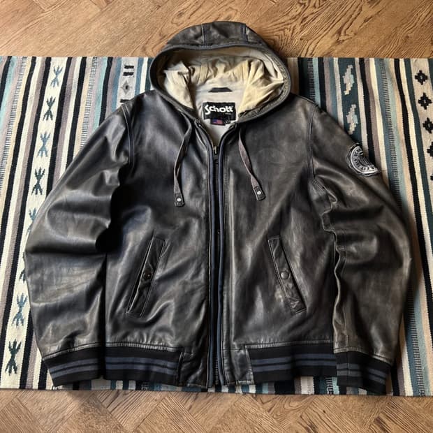[L]SCHOTT USA 쇼트 램스킨 후드집업 레더 자켓
