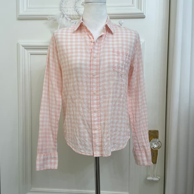 coral gingham-check summer shirt(size-0)