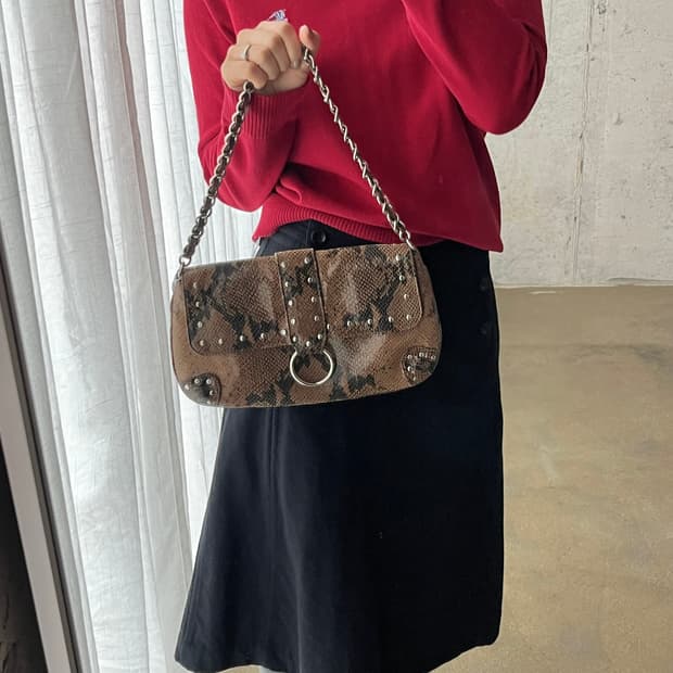 90s 소가죽 파이톤 숄더백