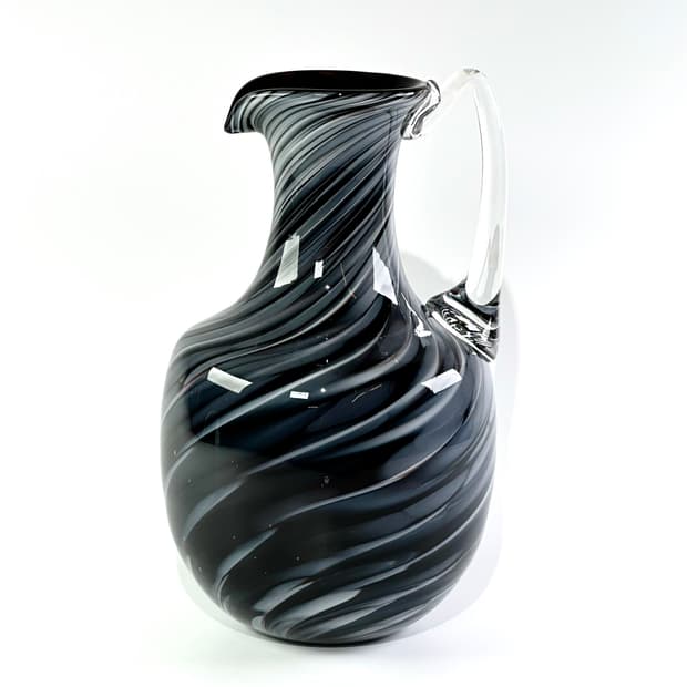 일본 빈티지 쿠라타 아트글라스 블랙&그레이 화병 피처