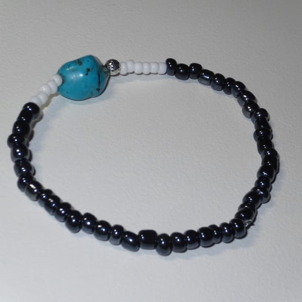 handmade 터키석 화이트 비즈 팔찌 