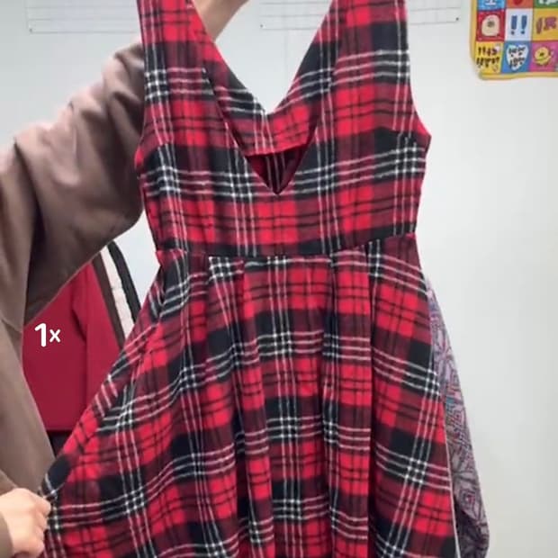 Vintage 레드체크 미니 원피스