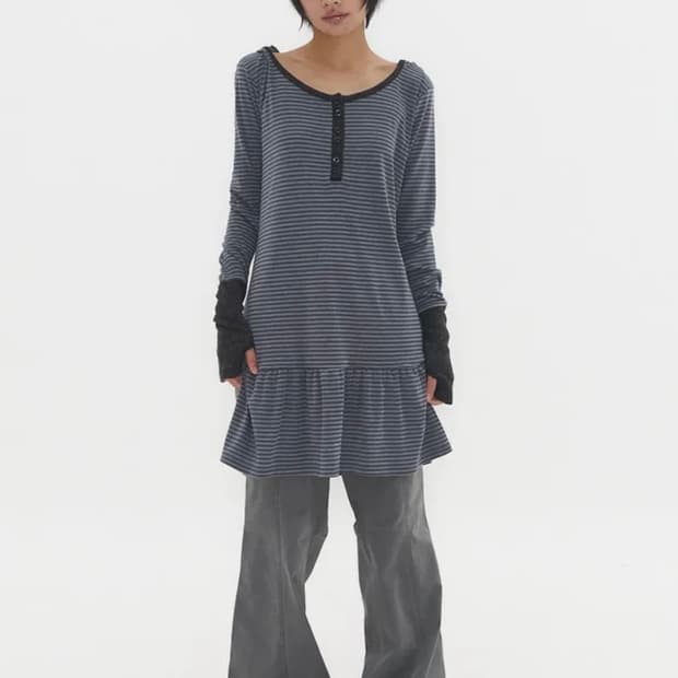 익스파이어드걸 릴랙스드 워머 후디 드레스 블루 그레이 후드티셔츠