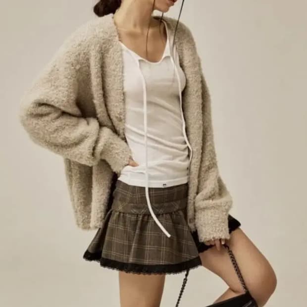 쓰리타임즈 푸들가디건 베이지