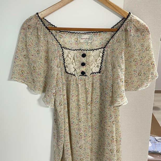 일본 빈티지 꽃무늬 시스루 블라우스 