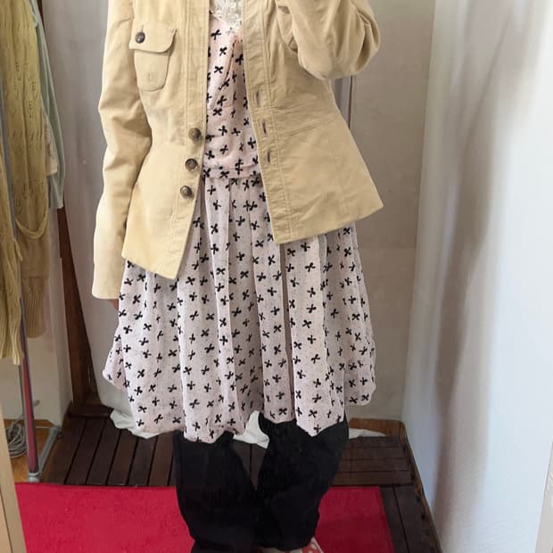 Vintage beige button slim jacket