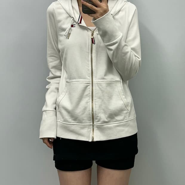 타미힐피거 자수로고 화이트 후드집업